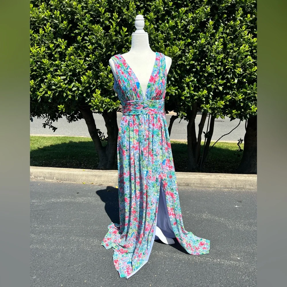AIDAN BY AIDAN MATTOX Pleated Chiffon Print Dress NWT - Picture 3 of 12